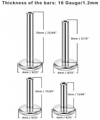 1.5mm-4mm Surgical Steel Cartilage Stud with 20g/18g/16g 5mm 6mm 8mm 10mm Press Fit Threadless Push Pop in Labret Post Lip Fo...