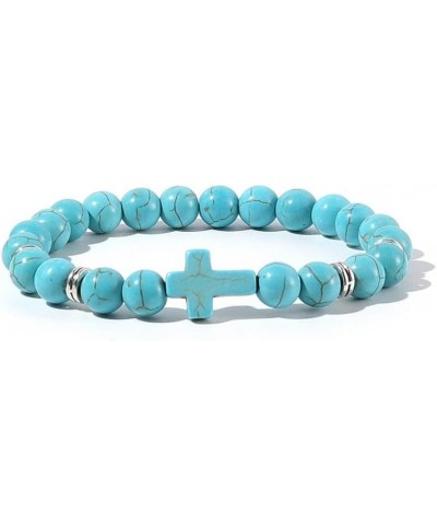 8MM Ornament Lava Volcanic Stone Beads Turquoise Cross Elastic Stretch Bracelet Religion Bangle for Women Men 4pcs $8.20 Brac...