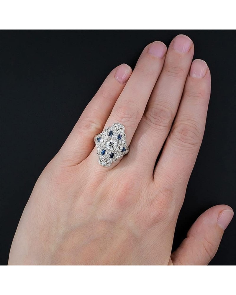 Fashion Luxury Topaz Ring 925 Sterling Silver CZ Vintage Court Style Sapphire Red Garnet Ring Hollow Flower Pattern Ring Eter...