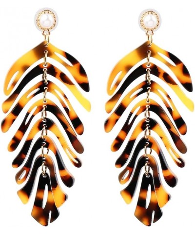 Palm Leaf Acrylic Drop Earrings for Women Bohemian Statement Earrings Resin Dangle Earring Fashion Jewelry for Girls Coffee $...