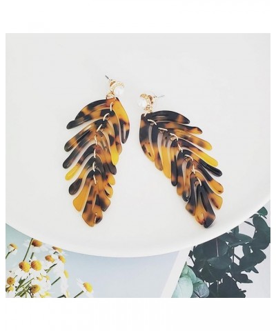 Palm Leaf Acrylic Drop Earrings for Women Bohemian Statement Earrings Resin Dangle Earring Fashion Jewelry for Girls Coffee $...