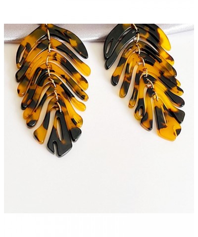 Palm Leaf Acrylic Drop Earrings for Women Bohemian Statement Earrings Resin Dangle Earring Fashion Jewelry for Girls Coffee $...