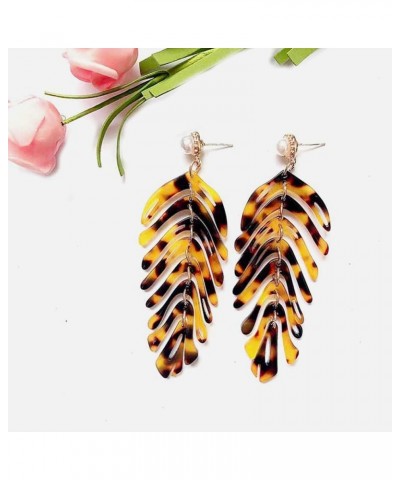 Palm Leaf Acrylic Drop Earrings for Women Bohemian Statement Earrings Resin Dangle Earring Fashion Jewelry for Girls Coffee $...