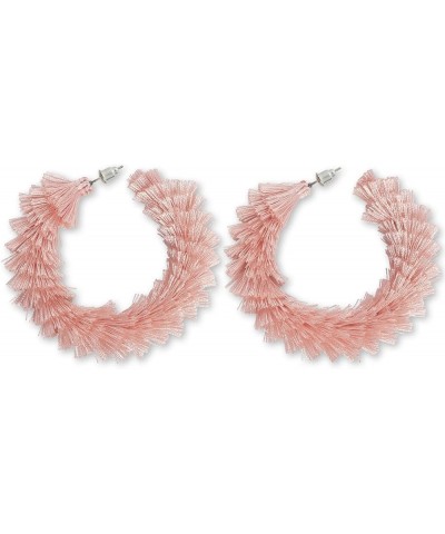 Women's Fashion Boho Soft Tassel Wrapped Hoop Earrings Blossom Pink $9.43 Earrings