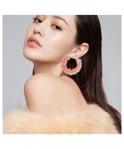 Women's Fashion Boho Soft Tassel Wrapped Hoop Earrings Blossom Pink $9.43 Earrings