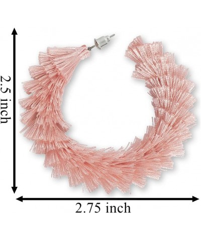 Women's Fashion Boho Soft Tassel Wrapped Hoop Earrings Blossom Pink $9.43 Earrings