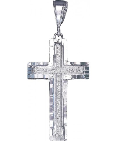 Sterling Silver Cross without Jesus Pendant Necklace Diamond Cut Finish and Chain With 24" Sterling Silver Figaro Chain $21.5...