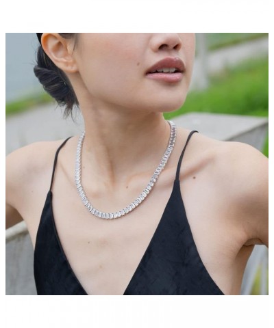 Women's Luxury Cubic Zirconia Emerald Cut Tennis Necklace $21.00 Necklaces