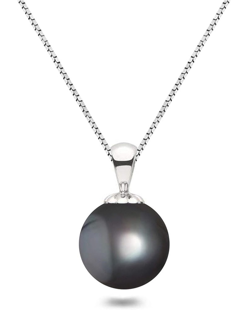 Black Japanese AAAA 6-13.5mm Freshwater Cultured Pearl Pendant Necklace 16"/18" Solitaire Necklace Pendant 16.0 Inches 7.5-8....