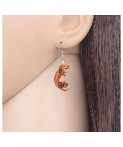 Acrylic Cute Dachshund Dog Earrings Dangle Drop Anime Puppy Pets Jewelry Gifts for Women Girls Kids Dog Lovers Charms Brown A...