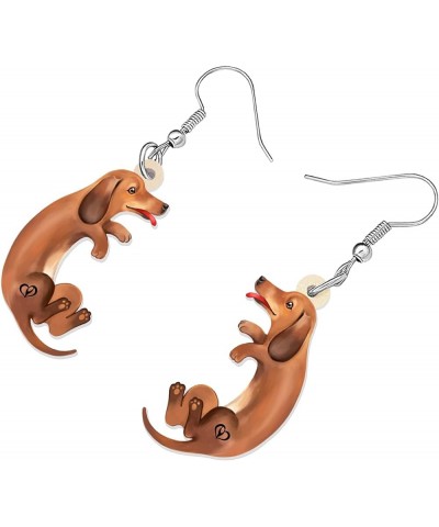 Acrylic Cute Dachshund Dog Earrings Dangle Drop Anime Puppy Pets Jewelry Gifts for Women Girls Kids Dog Lovers Charms Brown A...