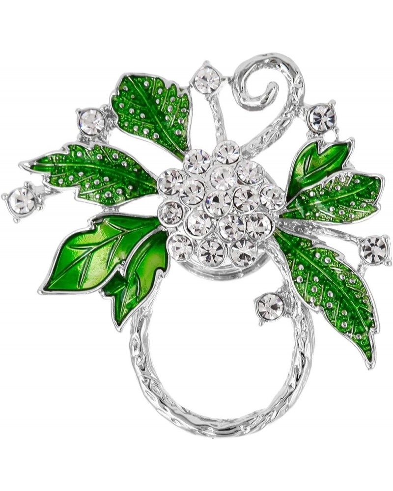 Women Summer Style Clear Crystal Flower Green Leaves Magnetic Eyeglass Holder Brooch Pin Jewelry silver $8.49 Brooches & Pins