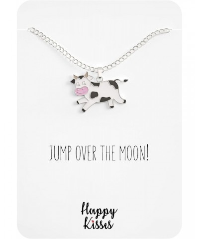 Cow Necklace – "Jump Over the Moon!" message Pendant – Cute Charm Gift for Any Women or Kid Who Loves Cows – Adjustable Chain...