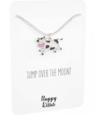 Cow Necklace – "Jump Over the Moon!" message Pendant – Cute Charm Gift for Any Women or Kid Who Loves Cows – Adjustable Chain...