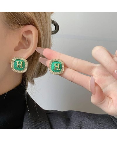 H Alphabet Earrings Light Weight Earrings Earrings for Women Green Earrings Light Weight Gold Rhinestone Stud Earrings Alphab...