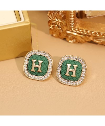 H Alphabet Earrings Light Weight Earrings Earrings for Women Green Earrings Light Weight Gold Rhinestone Stud Earrings Alphab...