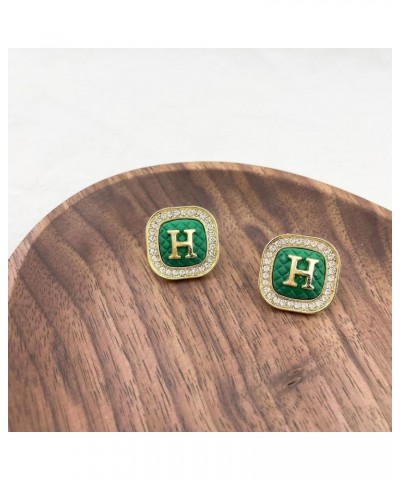 H Alphabet Earrings Light Weight Earrings Earrings for Women Green Earrings Light Weight Gold Rhinestone Stud Earrings Alphab...