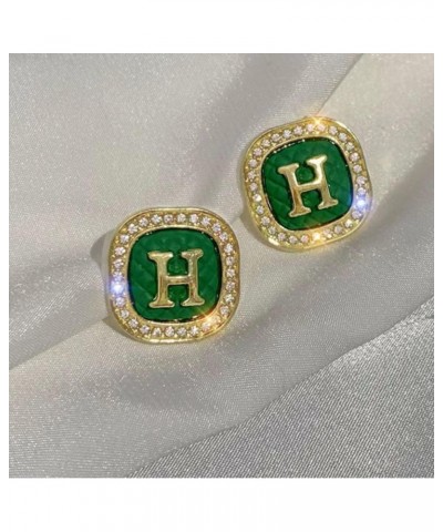 H Alphabet Earrings Light Weight Earrings Earrings for Women Green Earrings Light Weight Gold Rhinestone Stud Earrings Alphab...