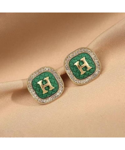 H Alphabet Earrings Light Weight Earrings Earrings for Women Green Earrings Light Weight Gold Rhinestone Stud Earrings Alphab...