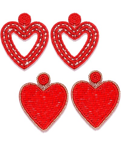 2 Pairs Beaded Heart Earrings Valentine's Day Earring for Women Girls Handmade Love Heart Drop Dangle Earrings Birthday Party...