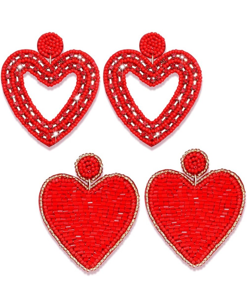 2 Pairs Beaded Heart Earrings Valentine's Day Earring for Women Girls Handmade Love Heart Drop Dangle Earrings Birthday Party...