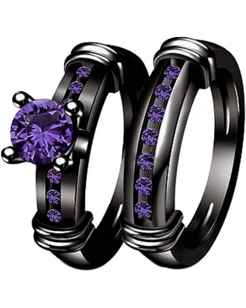 Bridal Sets Black Gold Plated Womens Wedding Bands Blue Cz Engagement Ring Sets Purple 9 $9.03 Sets