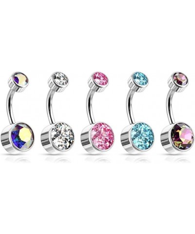 Dynamique Implant Grade Titanium Internally Threaded Top Double Round Swarovski Crystal Bezel Set Belly Button Ring (Sold Per...