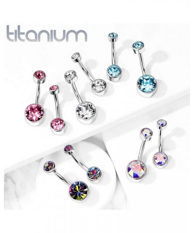 Dynamique Implant Grade Titanium Internally Threaded Top Double Round Swarovski Crystal Bezel Set Belly Button Ring (Sold Per...