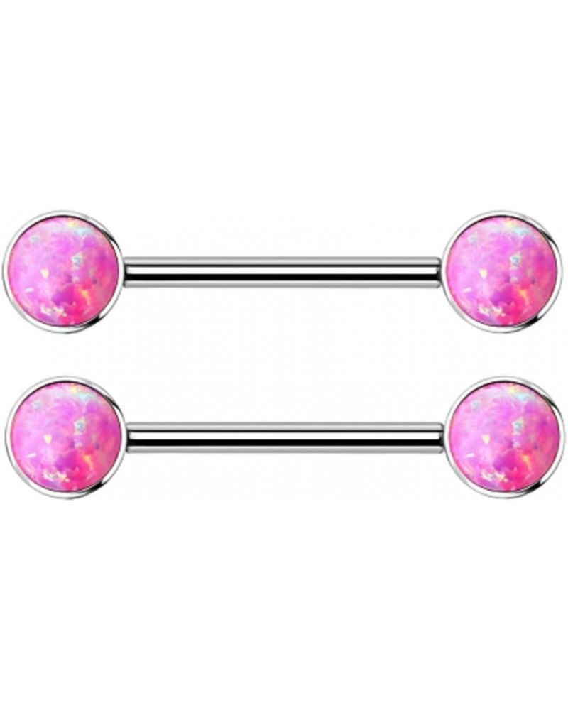 14G Implant Grade Titanium Internally Threaded Bezel Set Synthetic Opal Nipple Barbells, Sold as a Pair Pink $14.44 Body Jewelry