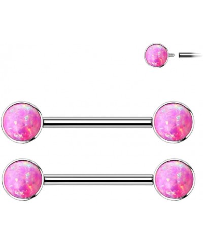 14G Implant Grade Titanium Internally Threaded Bezel Set Synthetic Opal Nipple Barbells, Sold as a Pair Pink $14.44 Body Jewelry