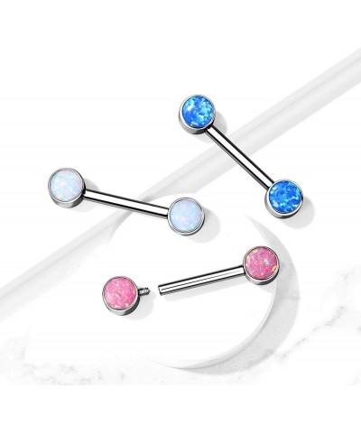 14G Implant Grade Titanium Internally Threaded Bezel Set Synthetic Opal Nipple Barbells, Sold as a Pair Pink $14.44 Body Jewelry