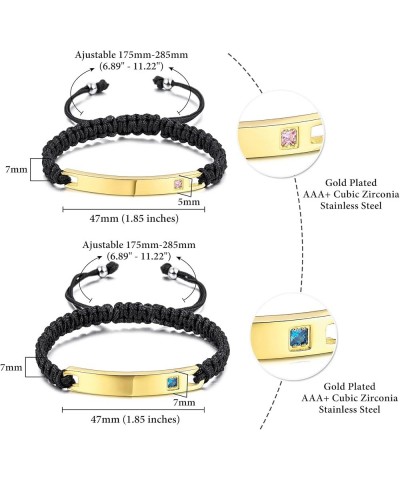 Customized Braided Rope Bracelets with Stainless Steel Engraved Plate Birthstones Handmade Adjustable Bracelets Gifts for Wom...