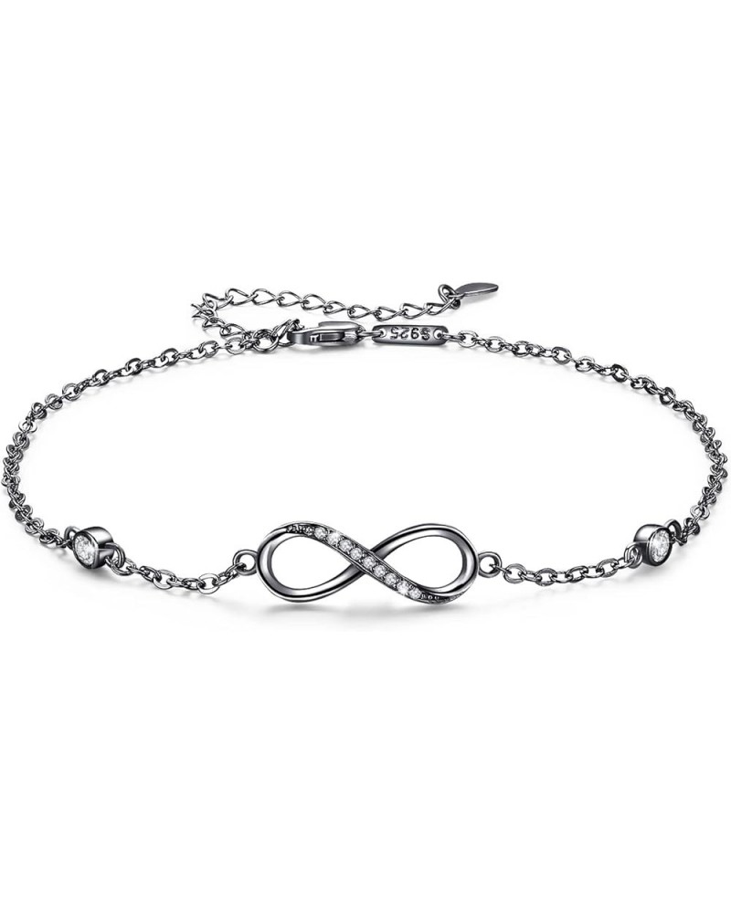 Womens Infinity Anklet Bracelet 925 Sterling Silver Endless Love Symbol Ankle Bracelet Adjustable Plus Size Large Bracelet Gi...