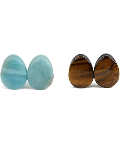 Amazonite Tiger Eye Teardrop Ear Gauges Plugs Tunnels Stretcher Expanders Natural Organic Stones Double Flared Earrings Pierc...