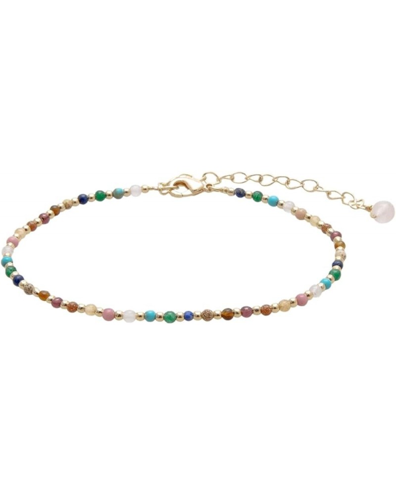 2MM Master Healer Energy Chakra Healing Dainty Anklet with Real Stones Jade, Pearl, Rose Quartz, Amethyst, Moonstone Yellow G...