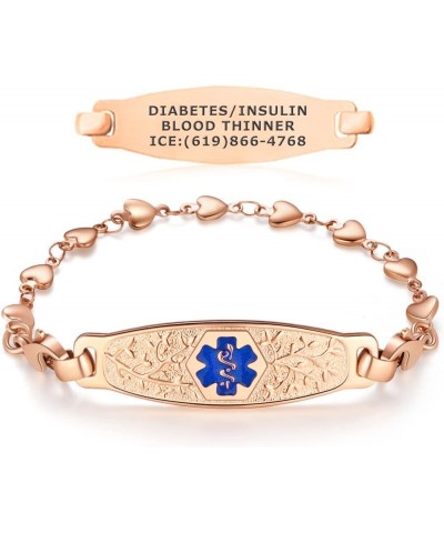 Custom Engraved Medical Alert Bracelets for Women, Medical Bracelet, Medical ID Bracelet w/Free Engraving – PVD Rose Gold/Gol...