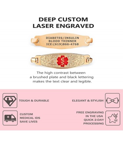 Custom Engraved Medical Alert Bracelets for Women, Medical Bracelet, Medical ID Bracelet w/Free Engraving – PVD Rose Gold/Gol...