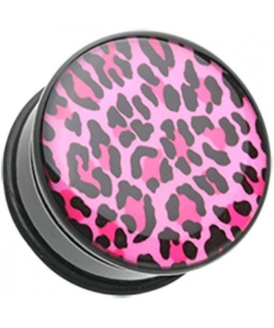 Roseate Pink Leopard Print Single Flared Ear Gauge Plug 1" (25mm) $9.50 Body Jewelry