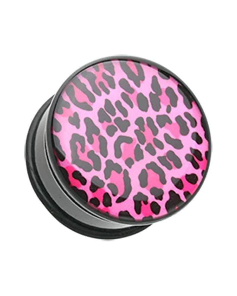 Roseate Pink Leopard Print Single Flared Ear Gauge Plug 1" (25mm) $9.50 Body Jewelry