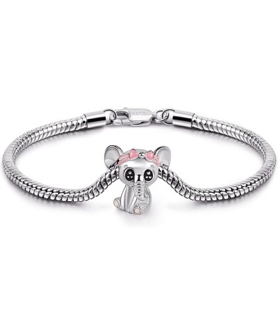 925 Sterling Silver 3MM Round Snake Chain Bracelet, Delicate Dainty Elephant Pendant Bracelet 6.3, 6.7, 7, 7.5, 8, 8.5, 9 Inc...