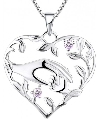 Mom Necklace 925 Sterling Silver Mother Hold Child's Hand Pendant Filigree Leaf Jewelry Gifts for Mum 06-alexandrite-Jun $40....