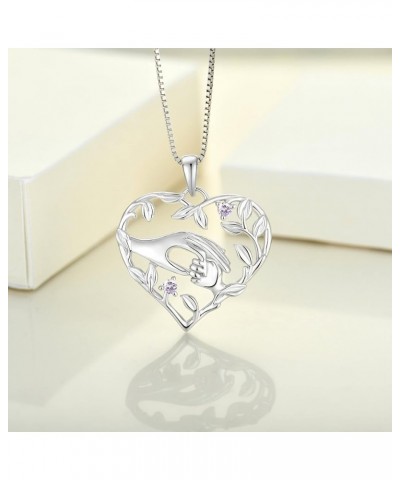 Mom Necklace 925 Sterling Silver Mother Hold Child's Hand Pendant Filigree Leaf Jewelry Gifts for Mum 06-alexandrite-Jun $40....