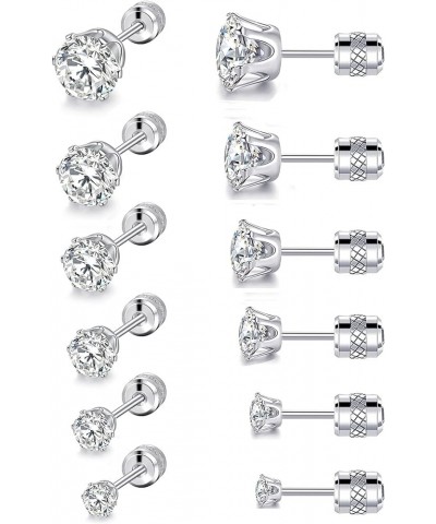 Pack of Titanium Colorful CZ Screw Back Earrings Hypoallergenic for Sensitive Ears Clear Round-White $12.17 Earrings