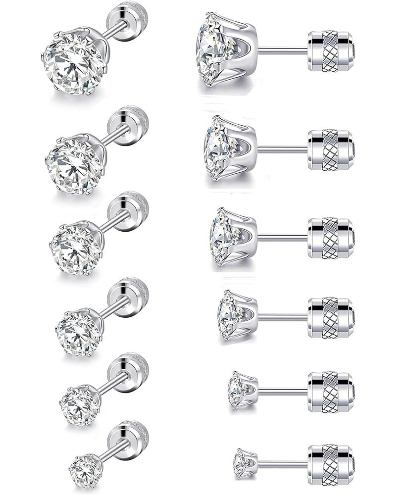 Pack of Titanium Colorful CZ Screw Back Earrings Hypoallergenic for Sensitive Ears Clear Round-White $12.17 Earrings