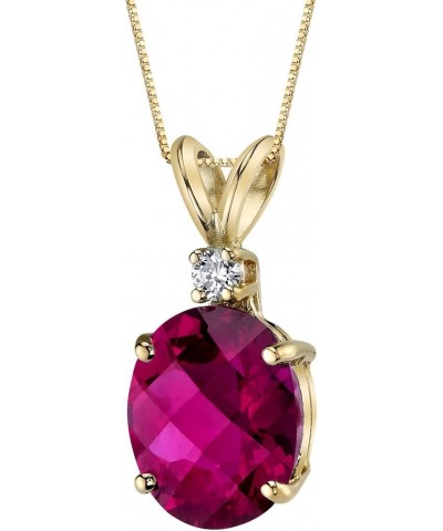 Created Ruby with Genuine Diamond Pendant in 14K Yellow Gold, Elegant Solitaire, Oval Shape, 10x8mm, 3.50 Carats total $65.52...