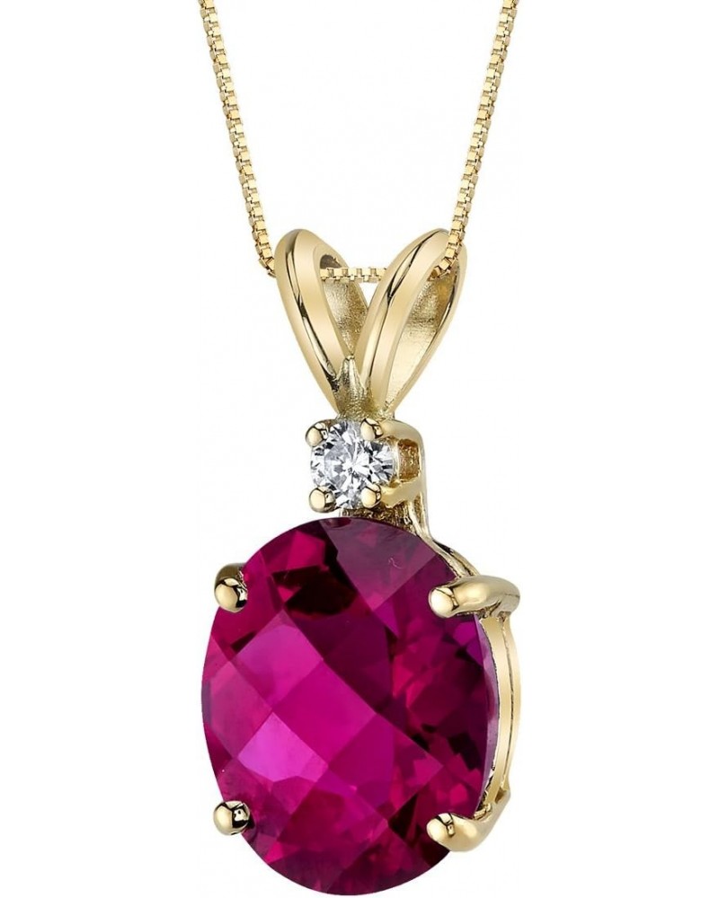 Created Ruby with Genuine Diamond Pendant in 14K Yellow Gold, Elegant Solitaire, Oval Shape, 10x8mm, 3.50 Carats total $65.52...