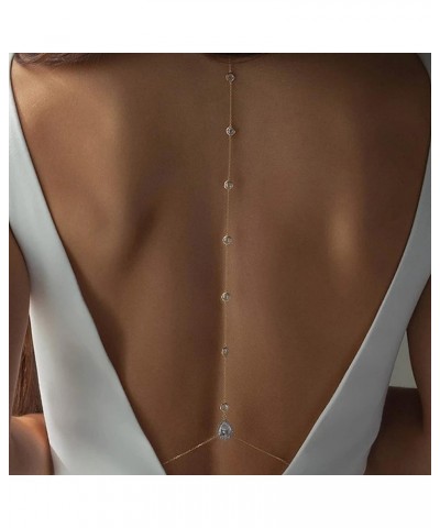 Long Crystal Back Necklace Body Chains for women Silver Wedding Cubic Zirconia Backdrop Necklace Festival Dress Body Jewelry ...