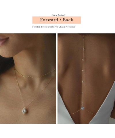 Long Crystal Back Necklace Body Chains for women Silver Wedding Cubic Zirconia Backdrop Necklace Festival Dress Body Jewelry ...