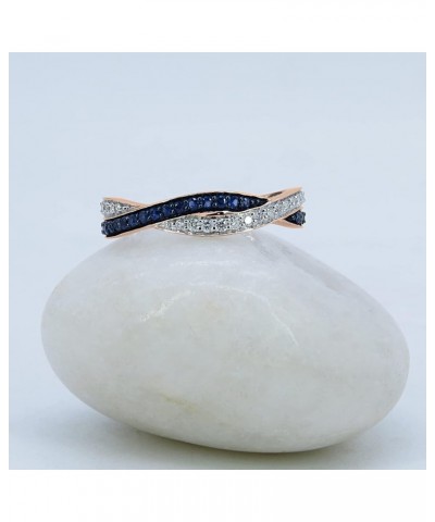 Blue Sapphire & White Diamond Swirl Stackable Wedding Band in Gold 9.5 14K Gold Rose Gold $239.30 Bracelets