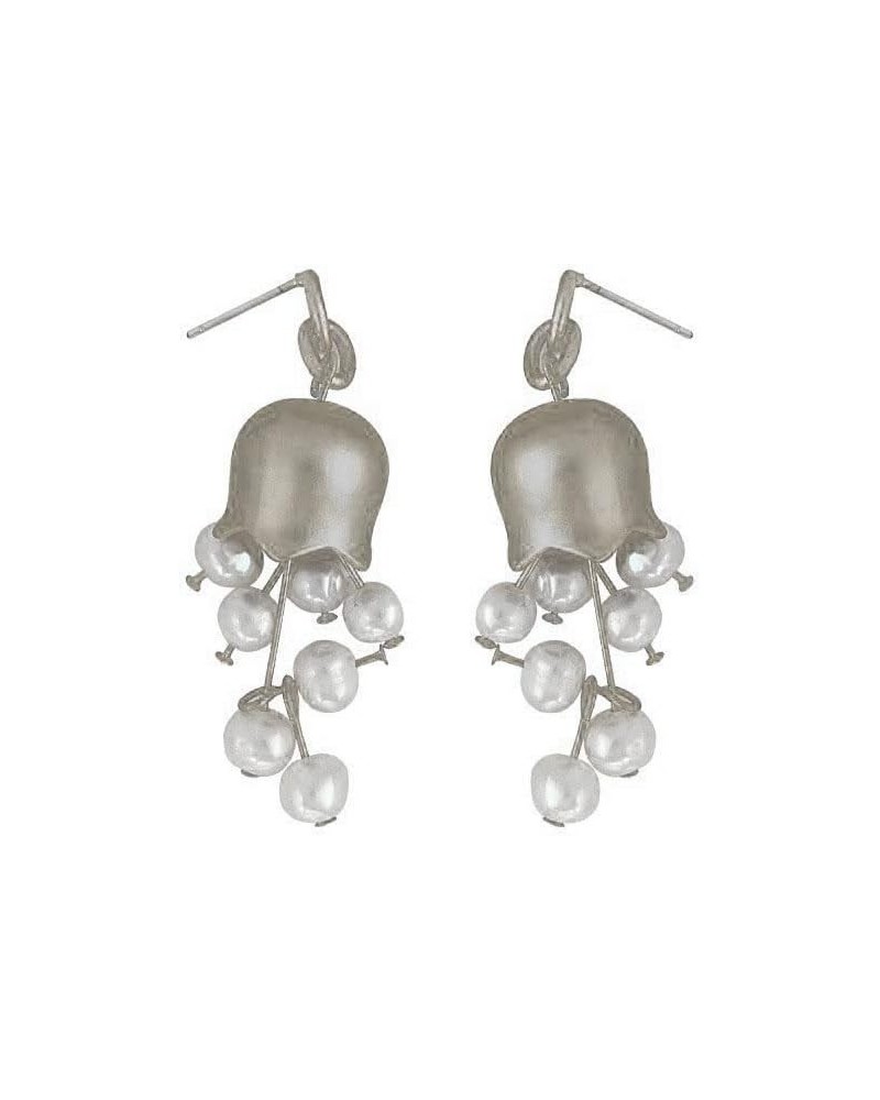 French-Inspired Lily of the Valley Pearl Drop Earrings in 14K Gold - Graceful Tassel Design with Long Pearls - Sophisticated ...